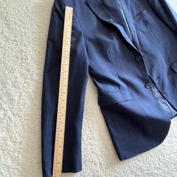 Original Penguin Men’s 40R Blue Windowpane Blazer Coat Wool Jacket Lapel Pin - Picture 7 of 8